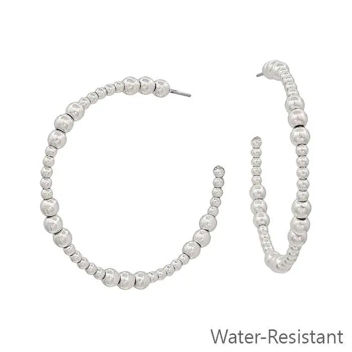 Large Beaded Hoop Earrings Silver or Gold