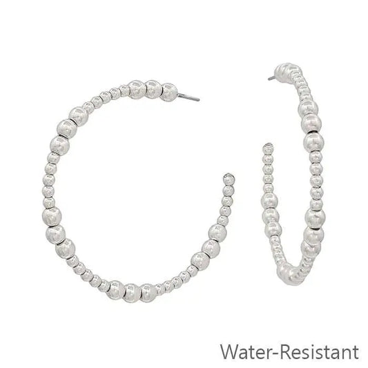Large Beaded Hoop Earrings Silver or Gold
