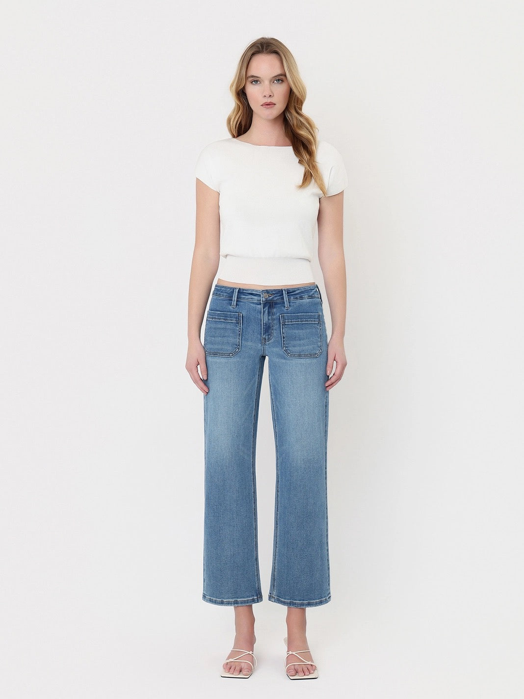 Adeline Mid Rise Patch Pocket Jeans