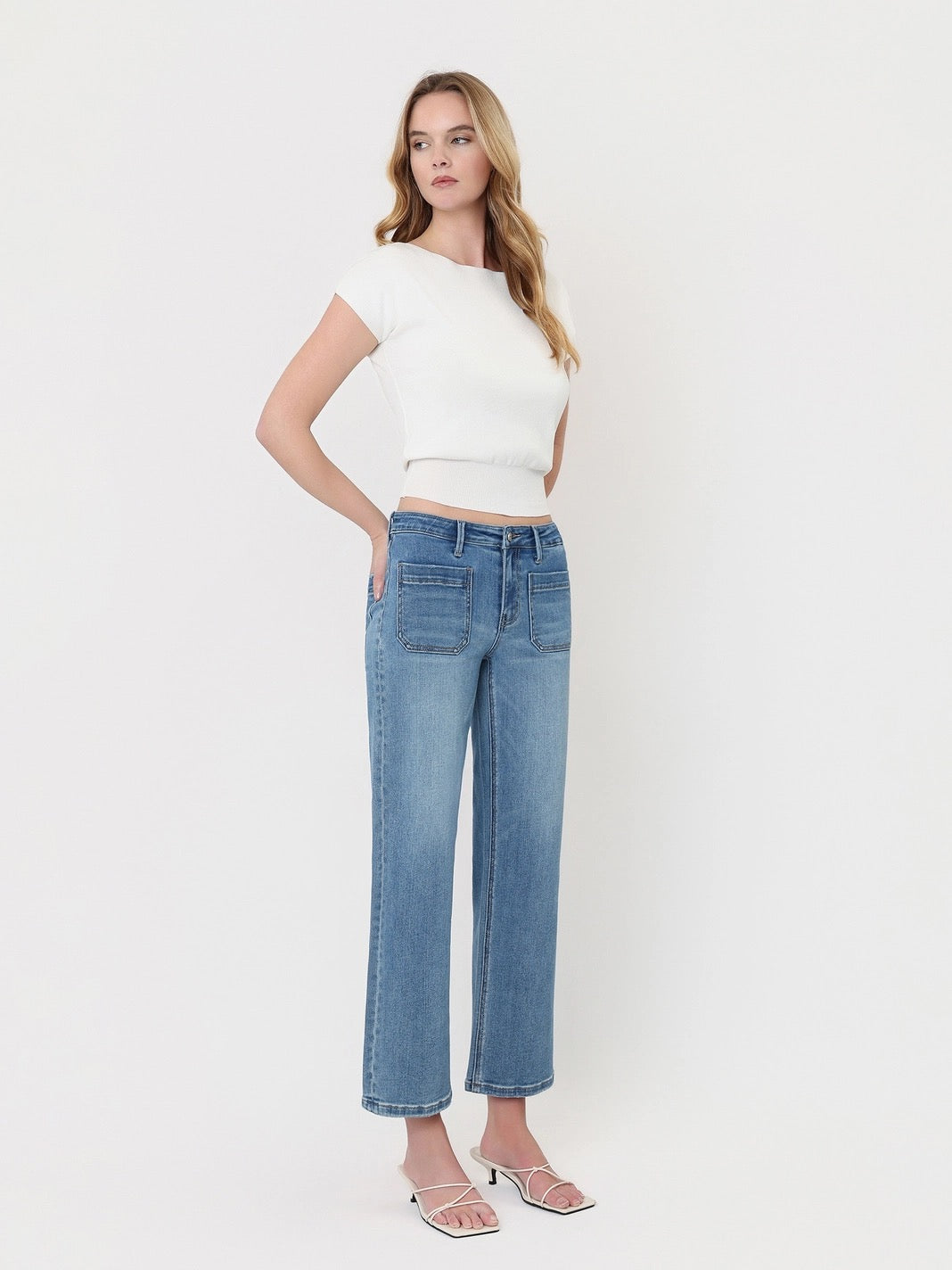 Adeline Mid Rise Patch Pocket Jeans