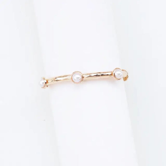 Gold Hammered Stretch Bracelet with Pearl Shapes