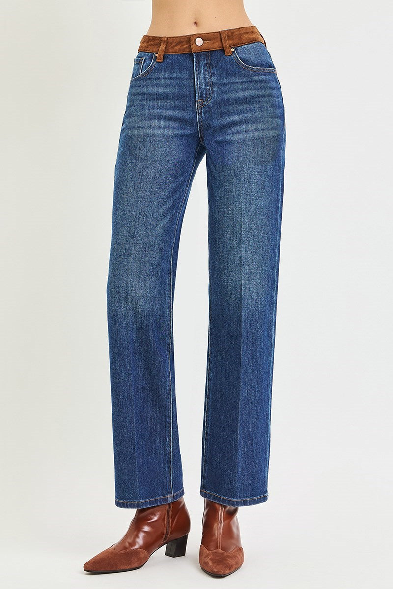 Risen Suede Contrast Wide Leg Jeans