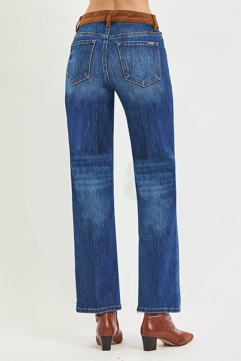 Risen Suede Contrast Wide Leg Jeans