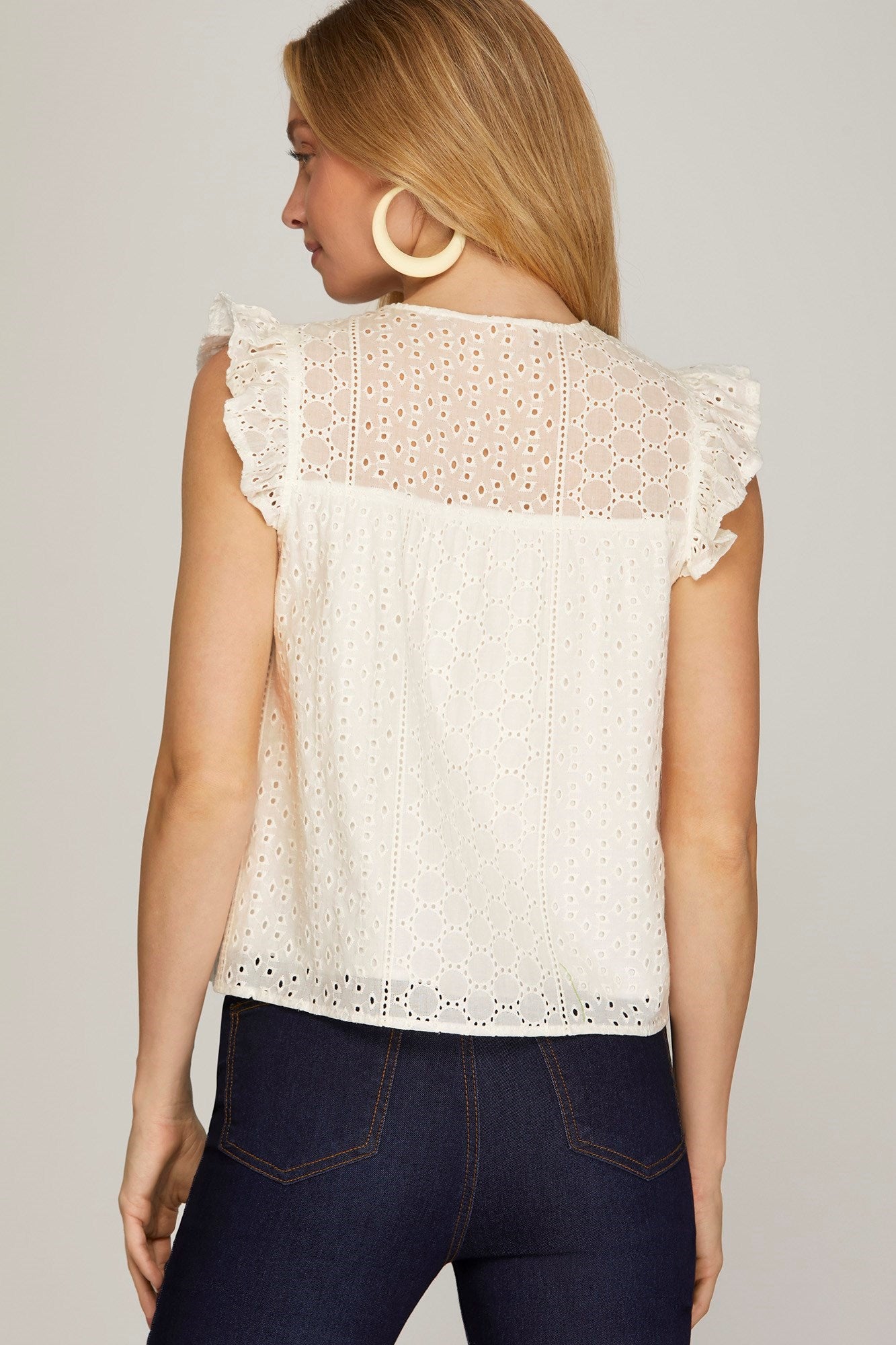 Ruffled Sleeve Eyelet Top