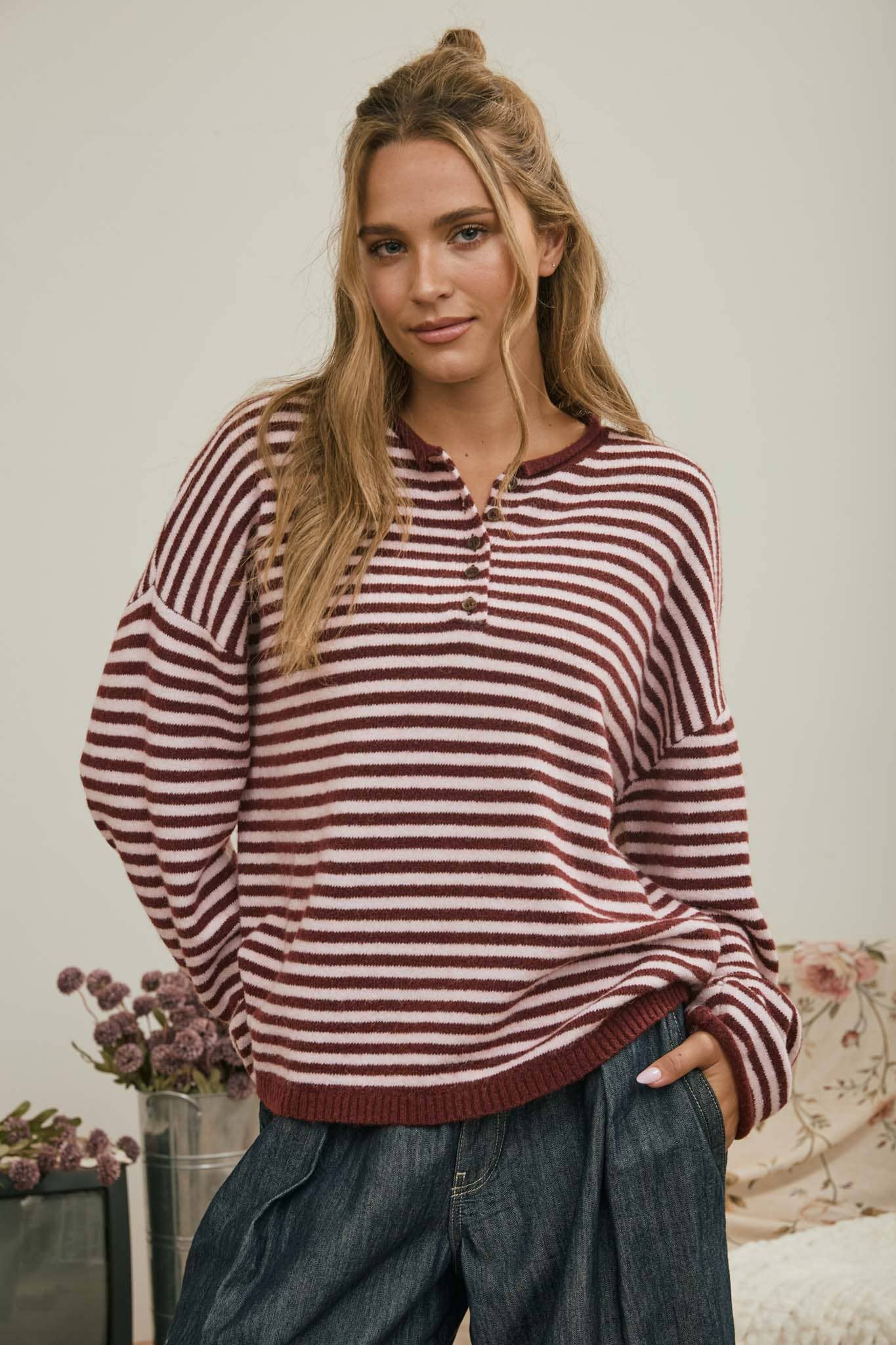 Henley Stripe Top