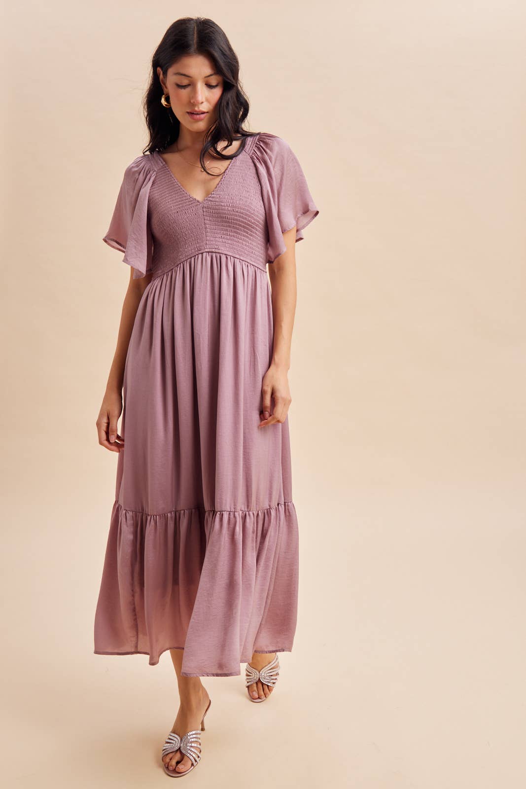 Smocked Satin Dress