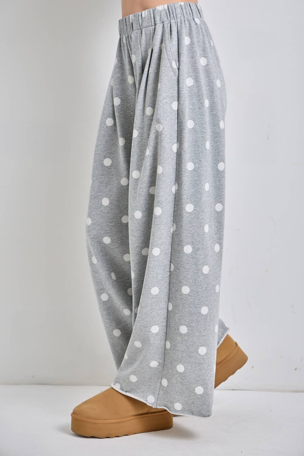 Polka Dot Print Wide-Leg Knit Lounge Pants