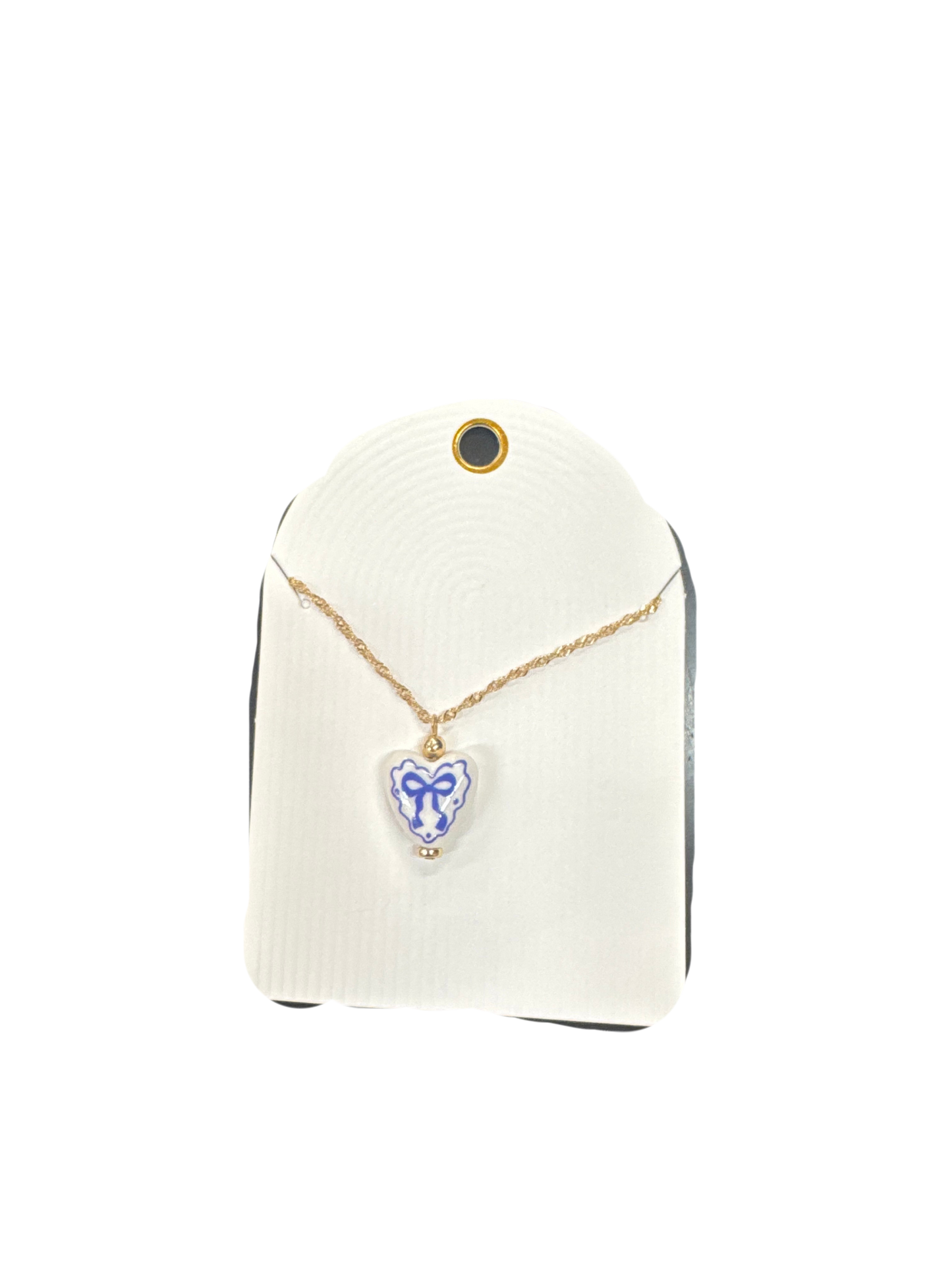 Blue Bow Heart Necklace