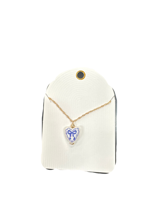 Blue Bow Heart Necklace