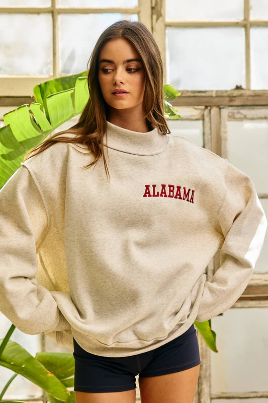 'ALABAMA' Embroidered Mock Neck