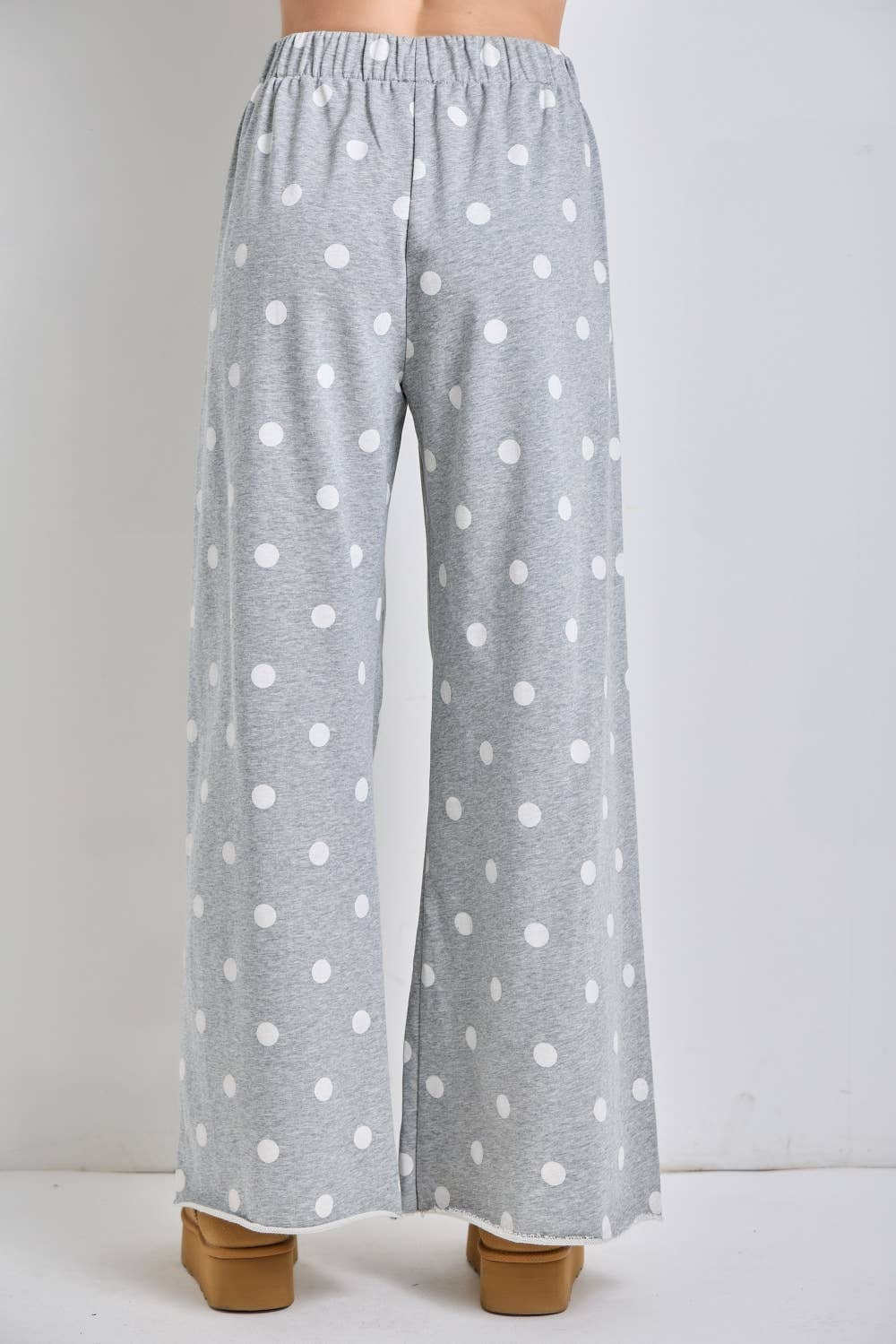 Polka Dot Print Wide-Leg Knit Lounge Pants