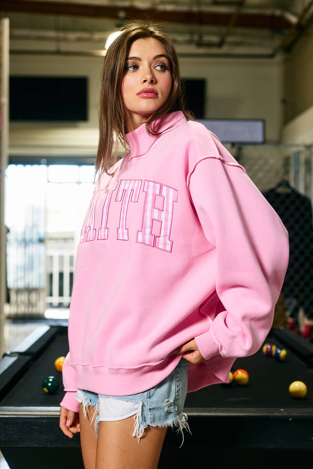Embroidered "FAITH" Mock Neck