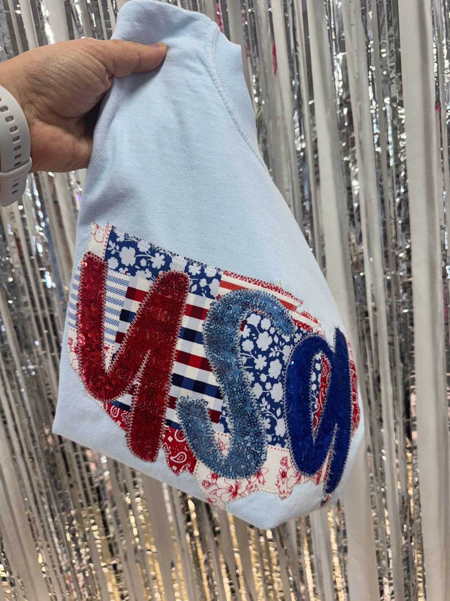 Patchwork USA Patriotic 4th of July Short Sleeve