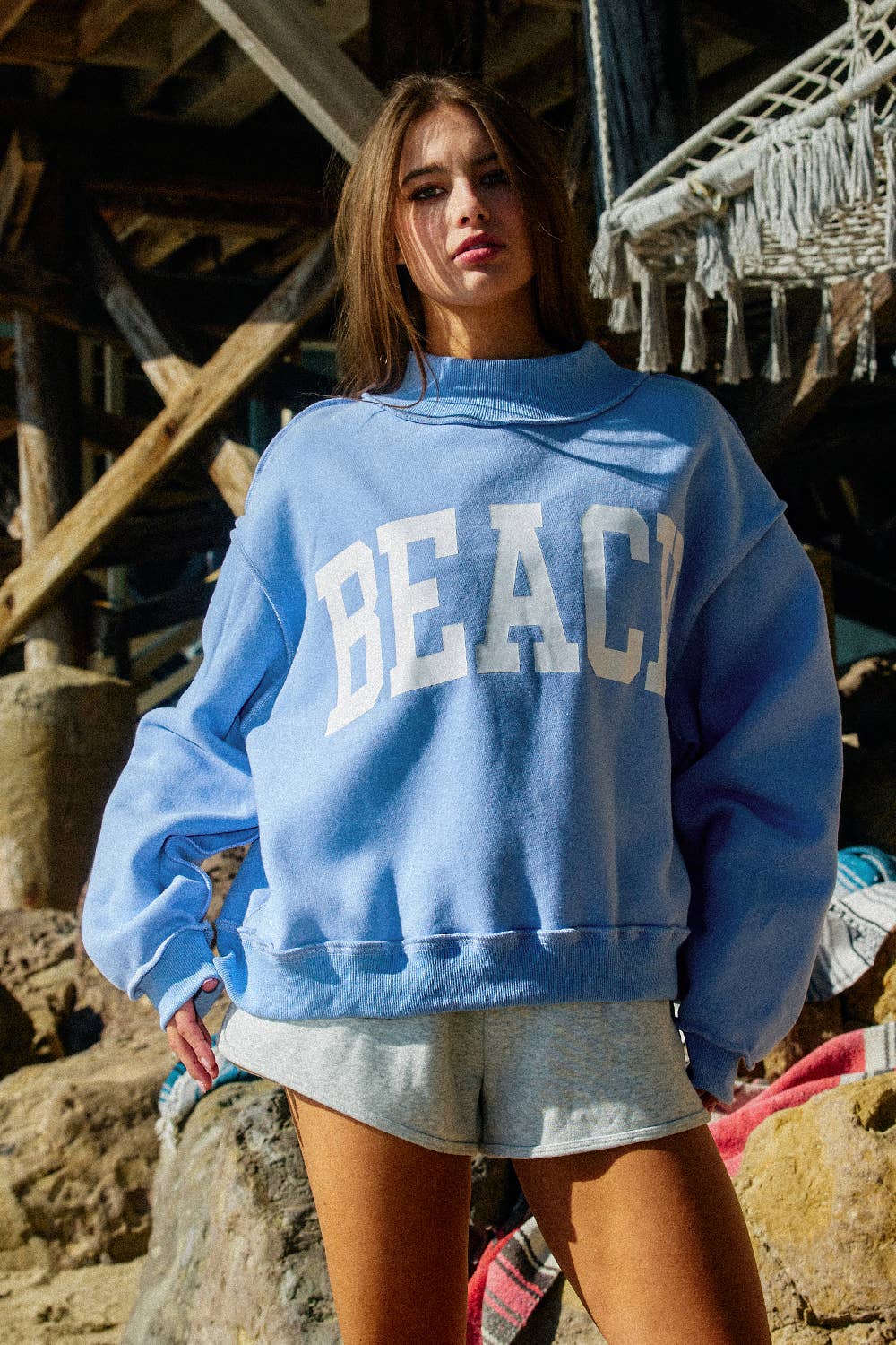 BEACH Reversible Mock-neck Crop Sweatshirt