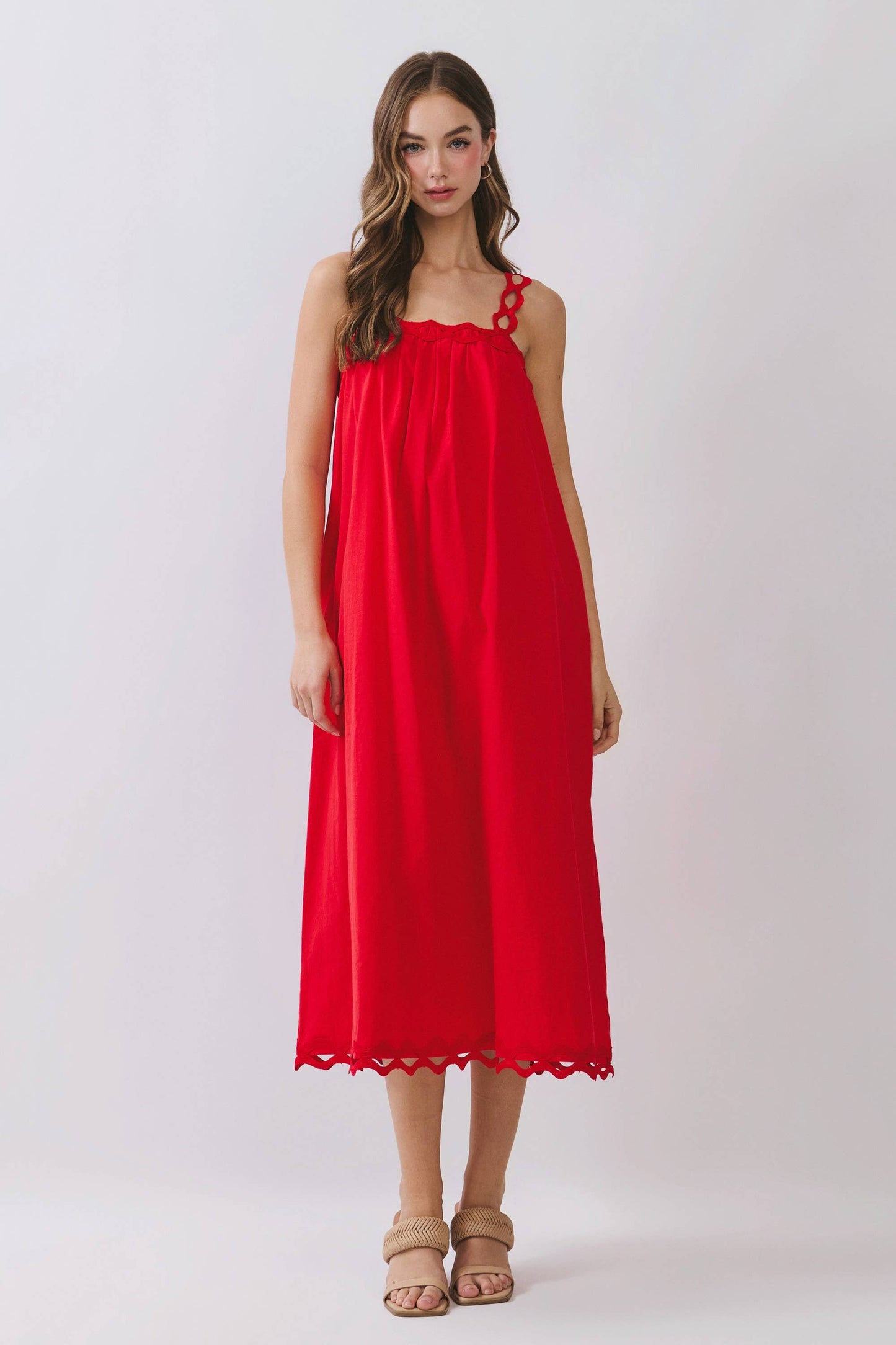Scallop Strap Relaxed Fit Midi Dress
