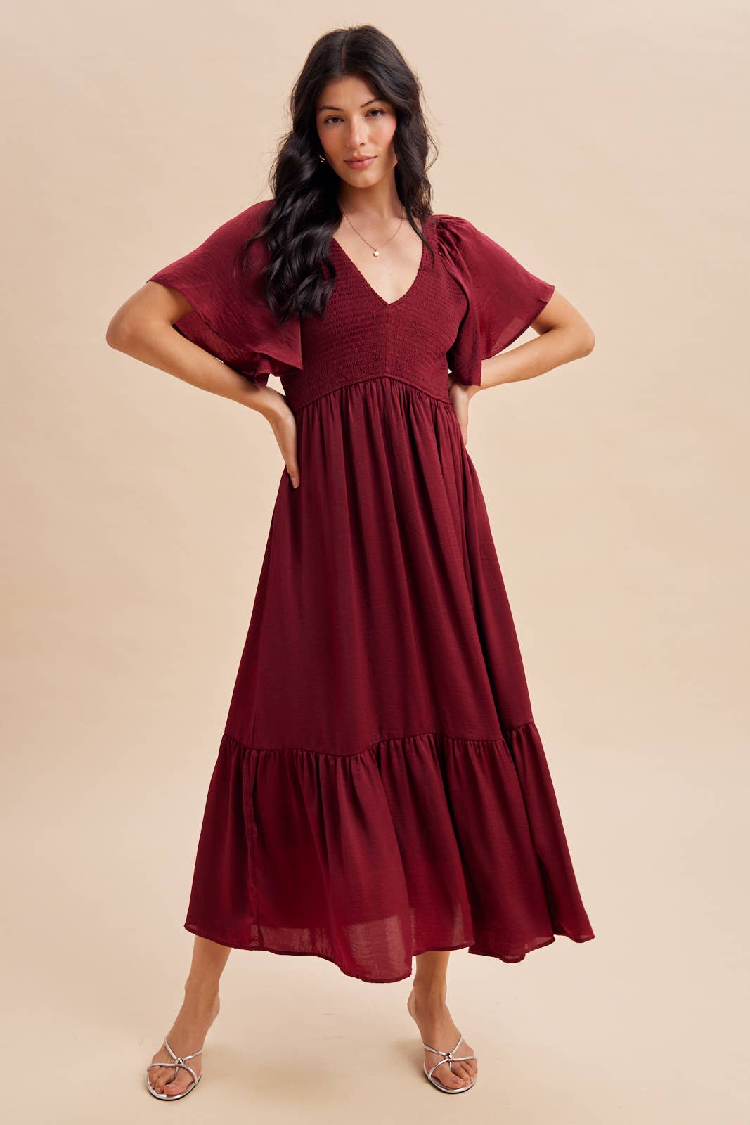 Smocked Satin Dress