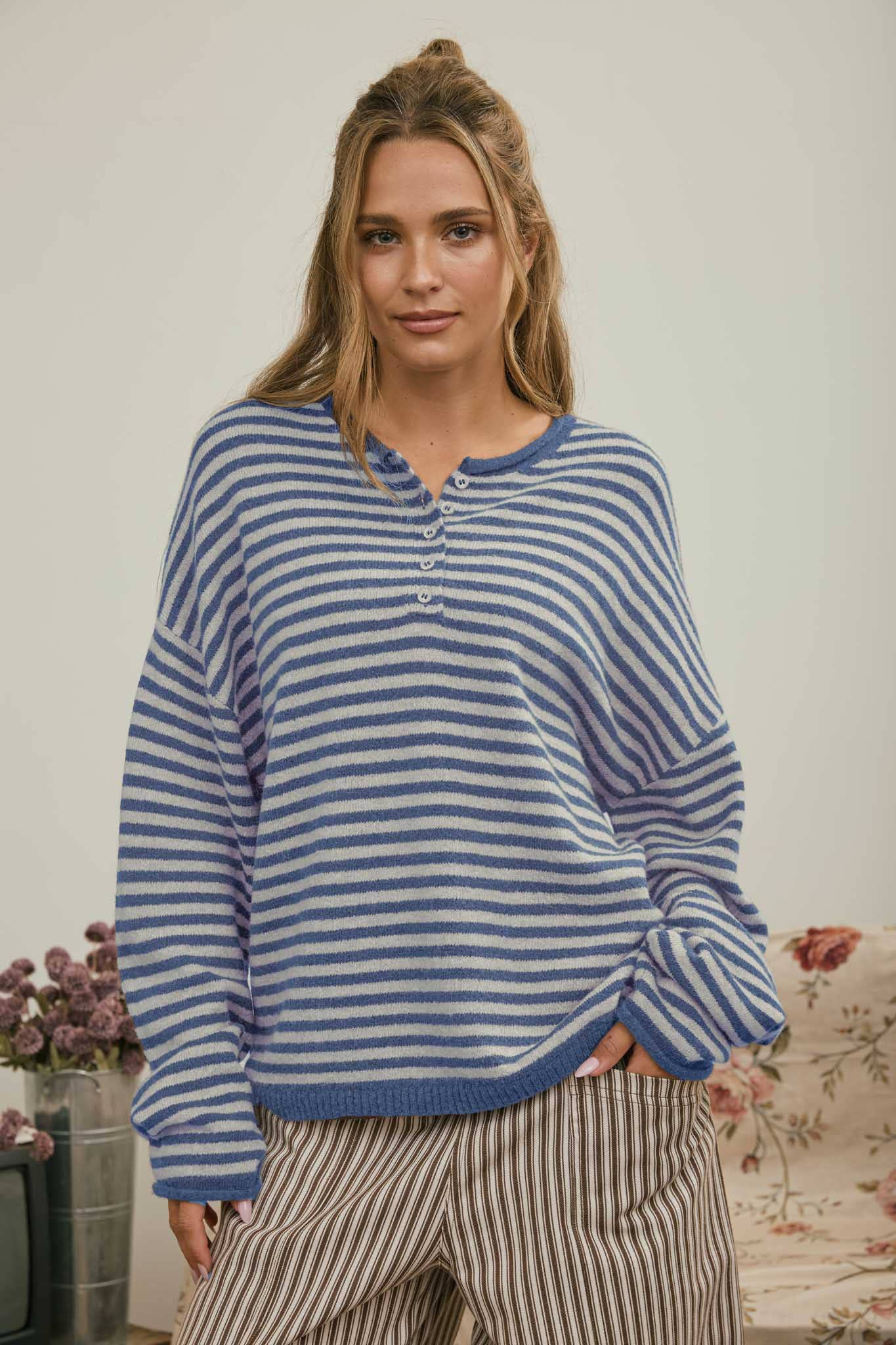 Henley Stripe Top