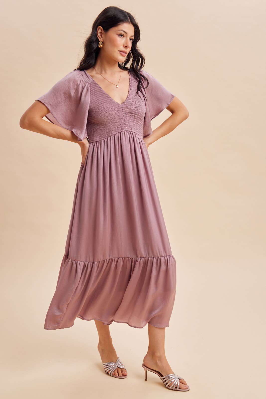 Smocked Satin Dress