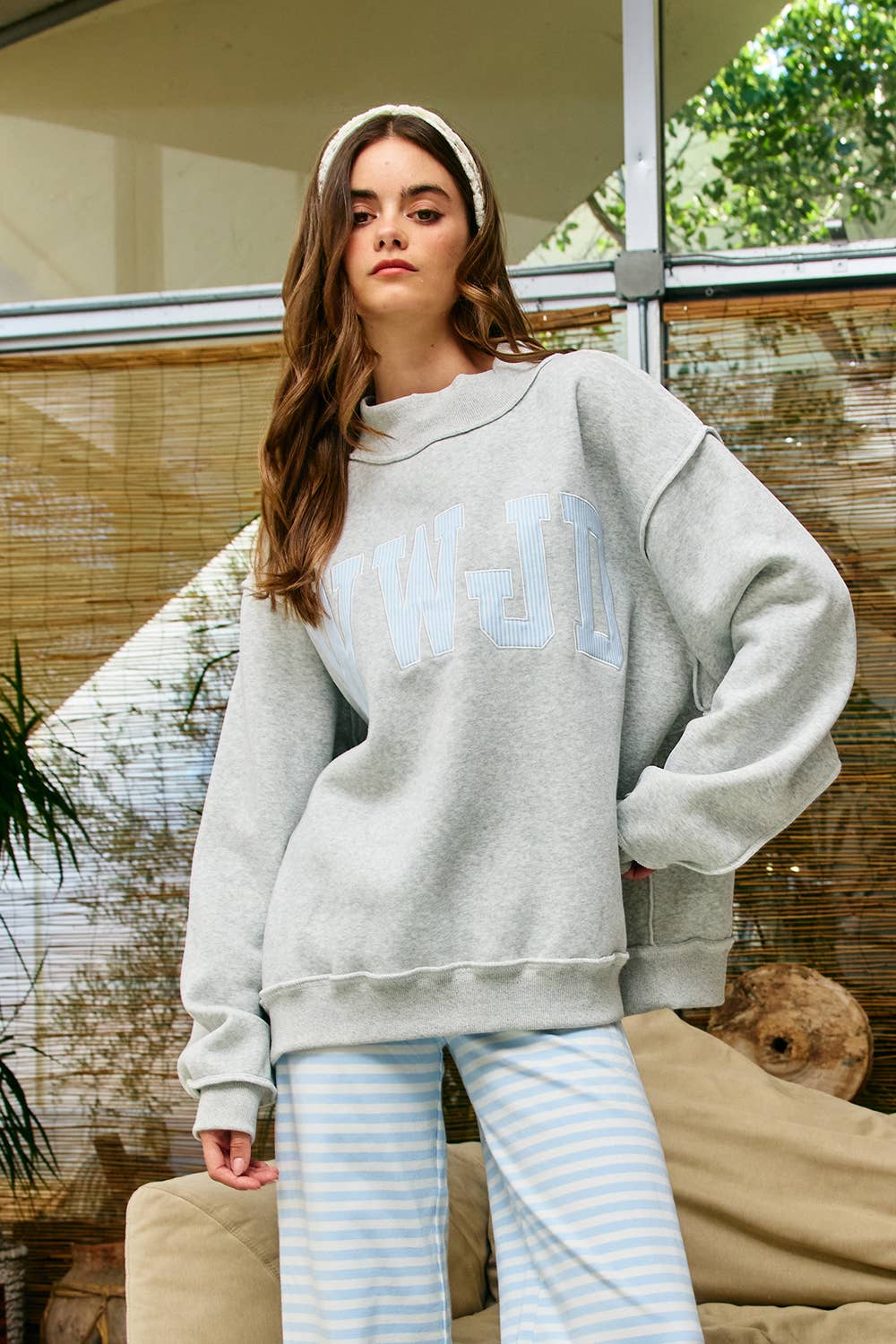 WWJD Blue Stripe Mock-neck