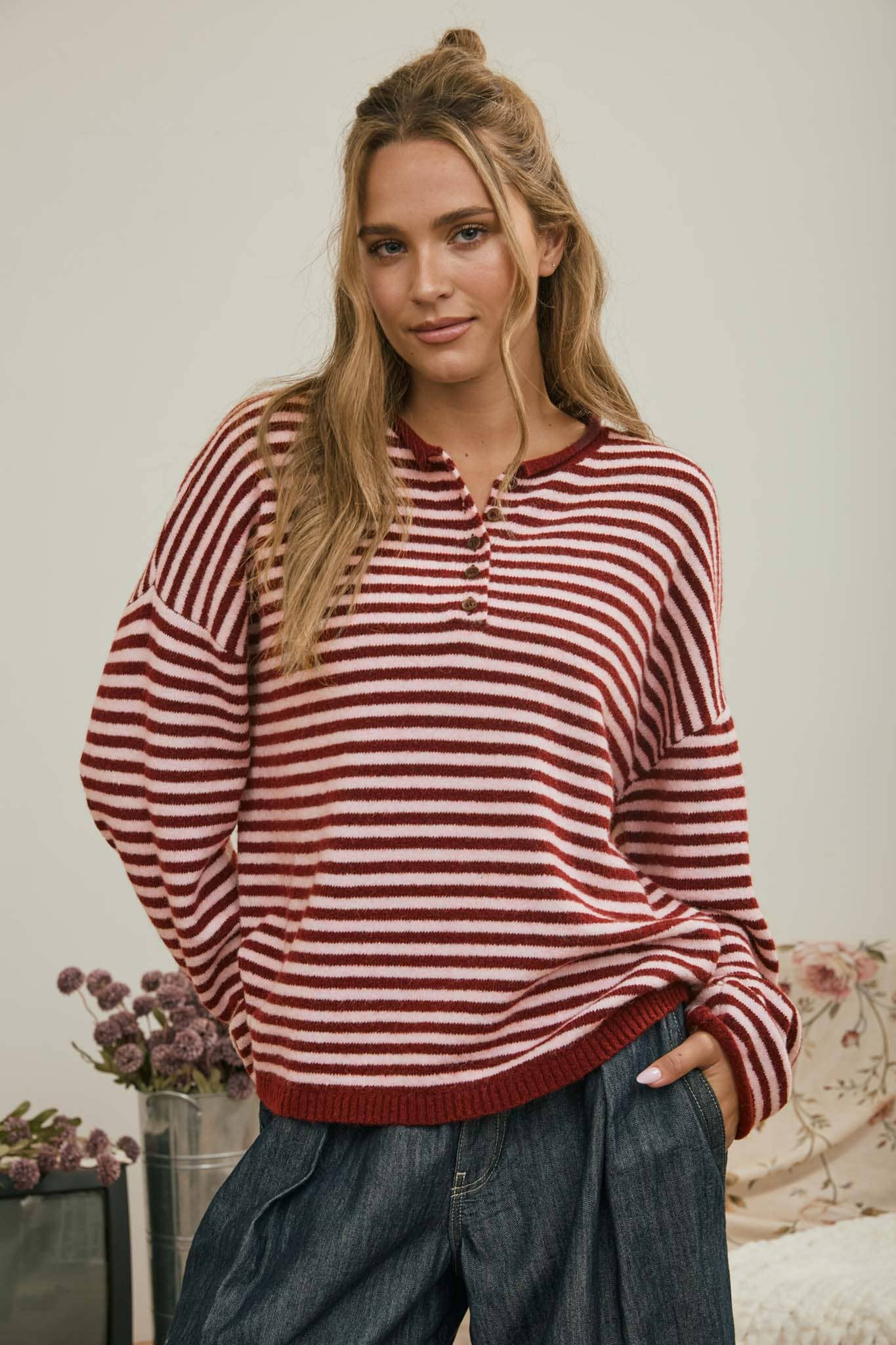 Henley Stripe Top