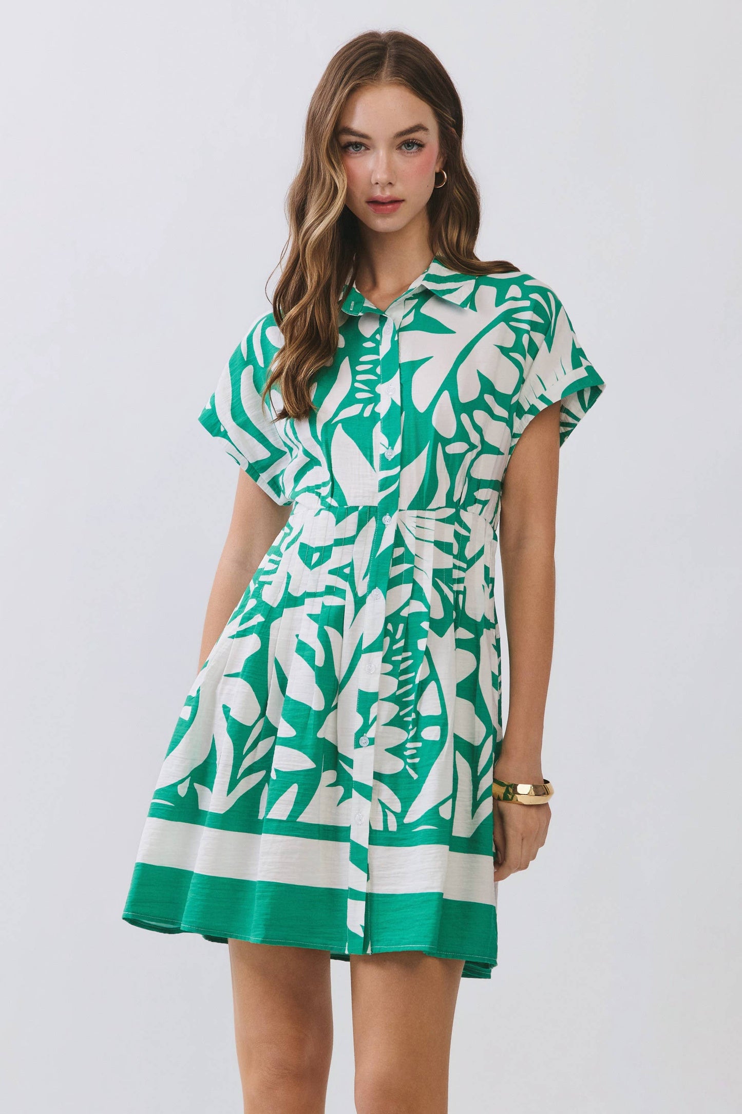 Tropical Print Button Down Mini Dress
