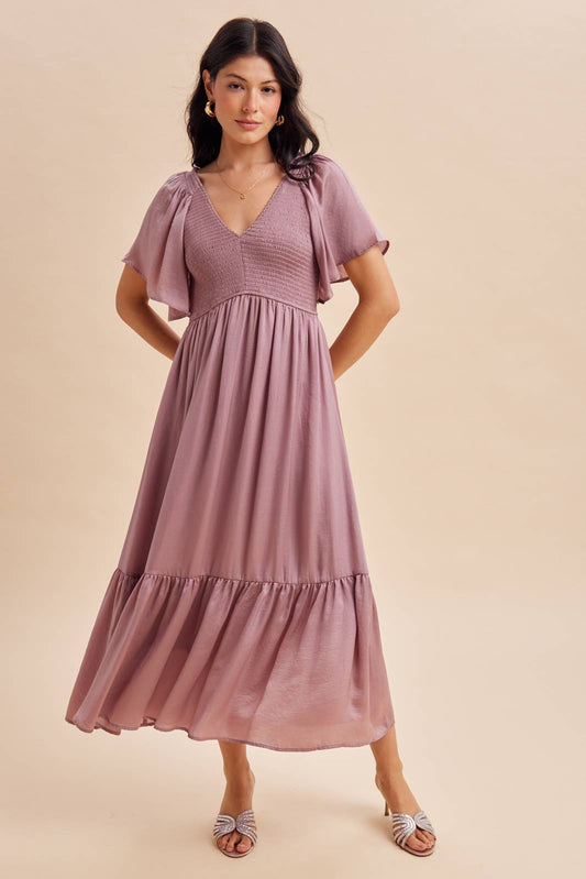 Smocked Satin Dress