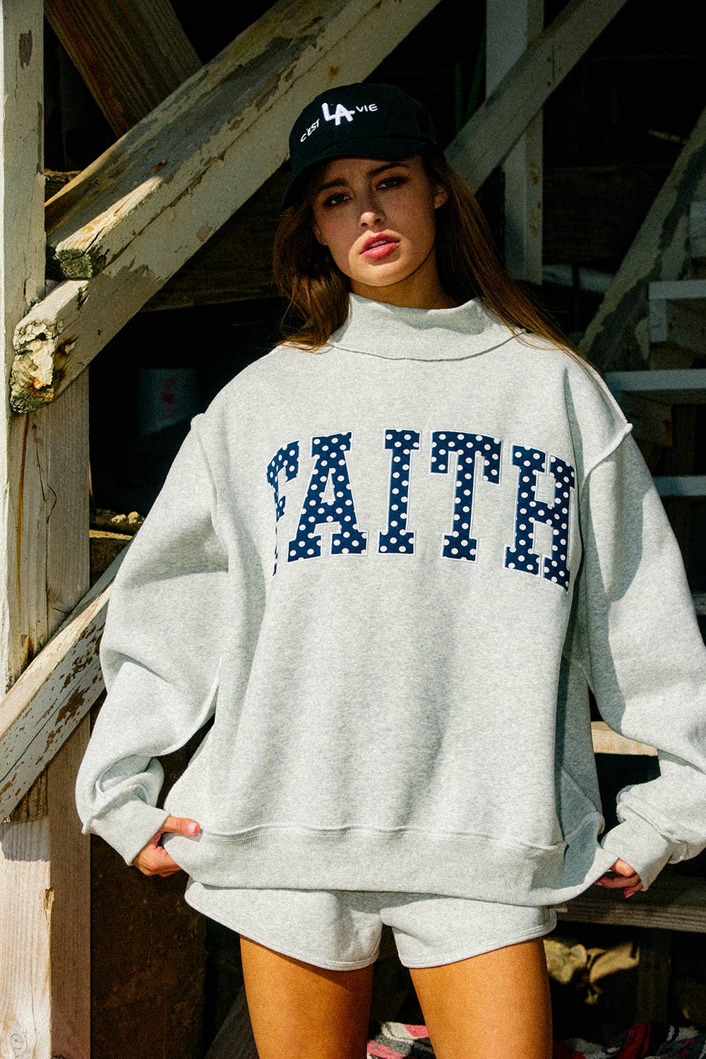 FAITH Polka-Dot Mock Neck