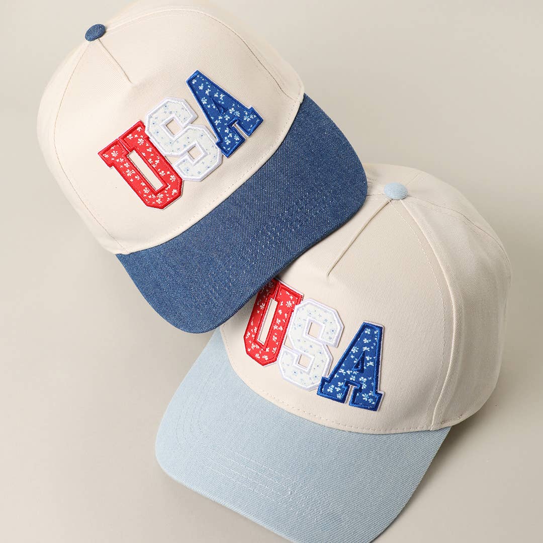 USA Letter Patch Denim Baseball Cap
