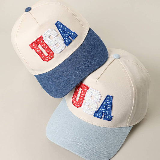 USA Letter Patch Denim Baseball Cap