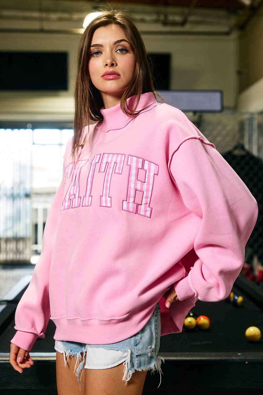 Embroidered "FAITH" Mock Neck