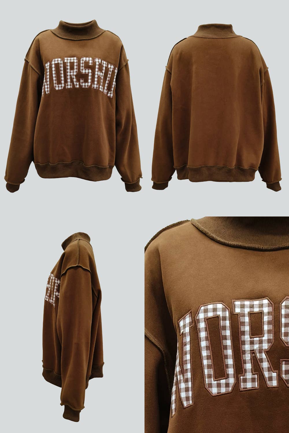 Gingham "WORSHIP" Mock Neck Sweatshirt