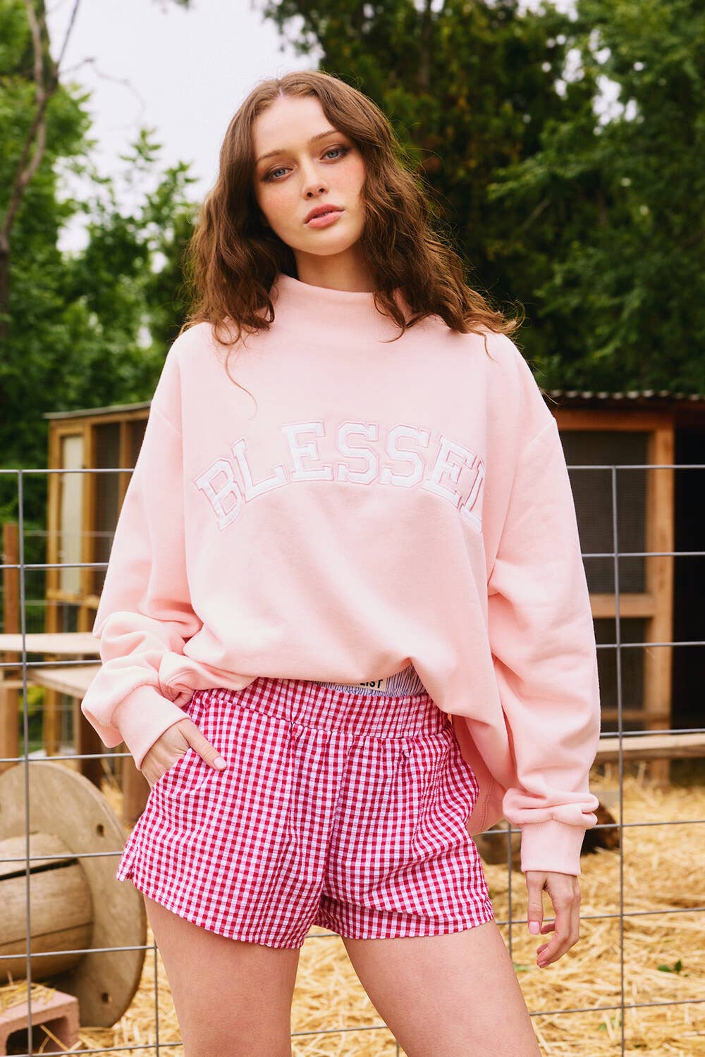 'BLESSED' Embroidered Mockneck