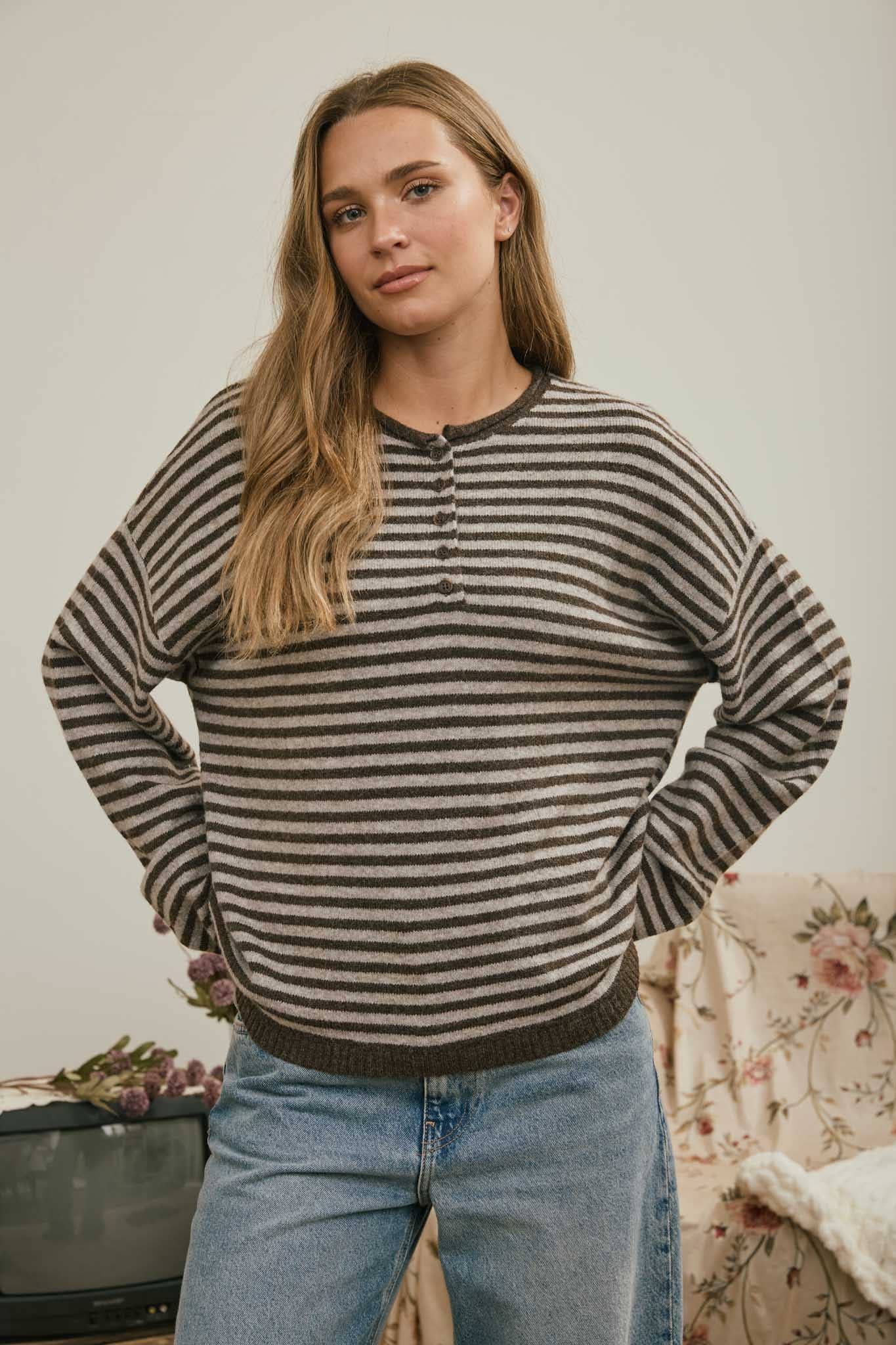 Henley Stripe Top