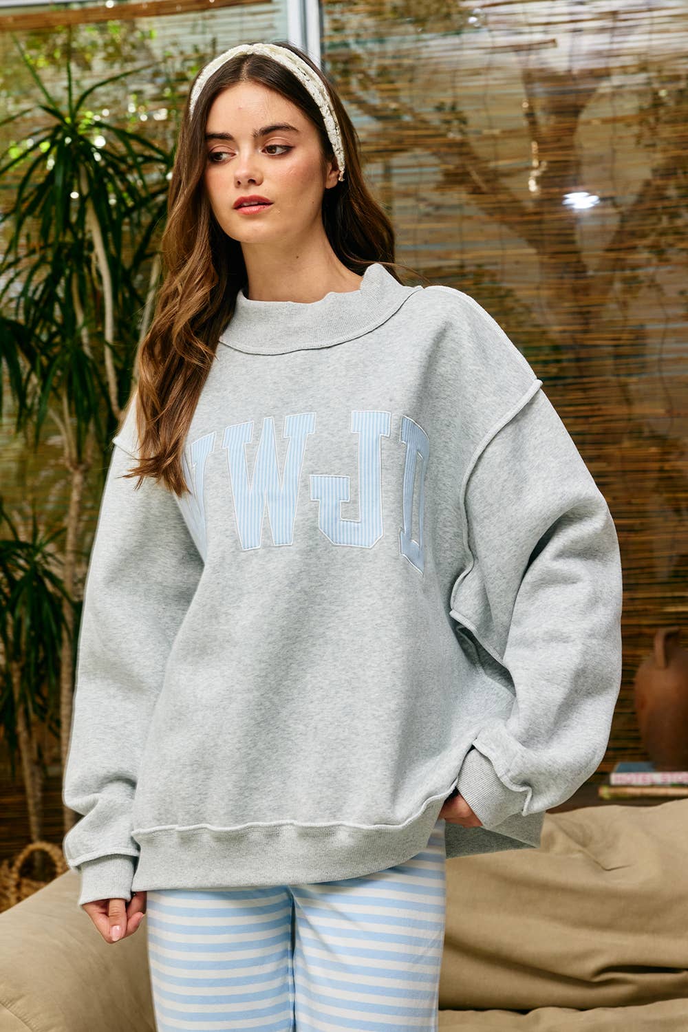 WWJD Blue Stripe Mock-neck