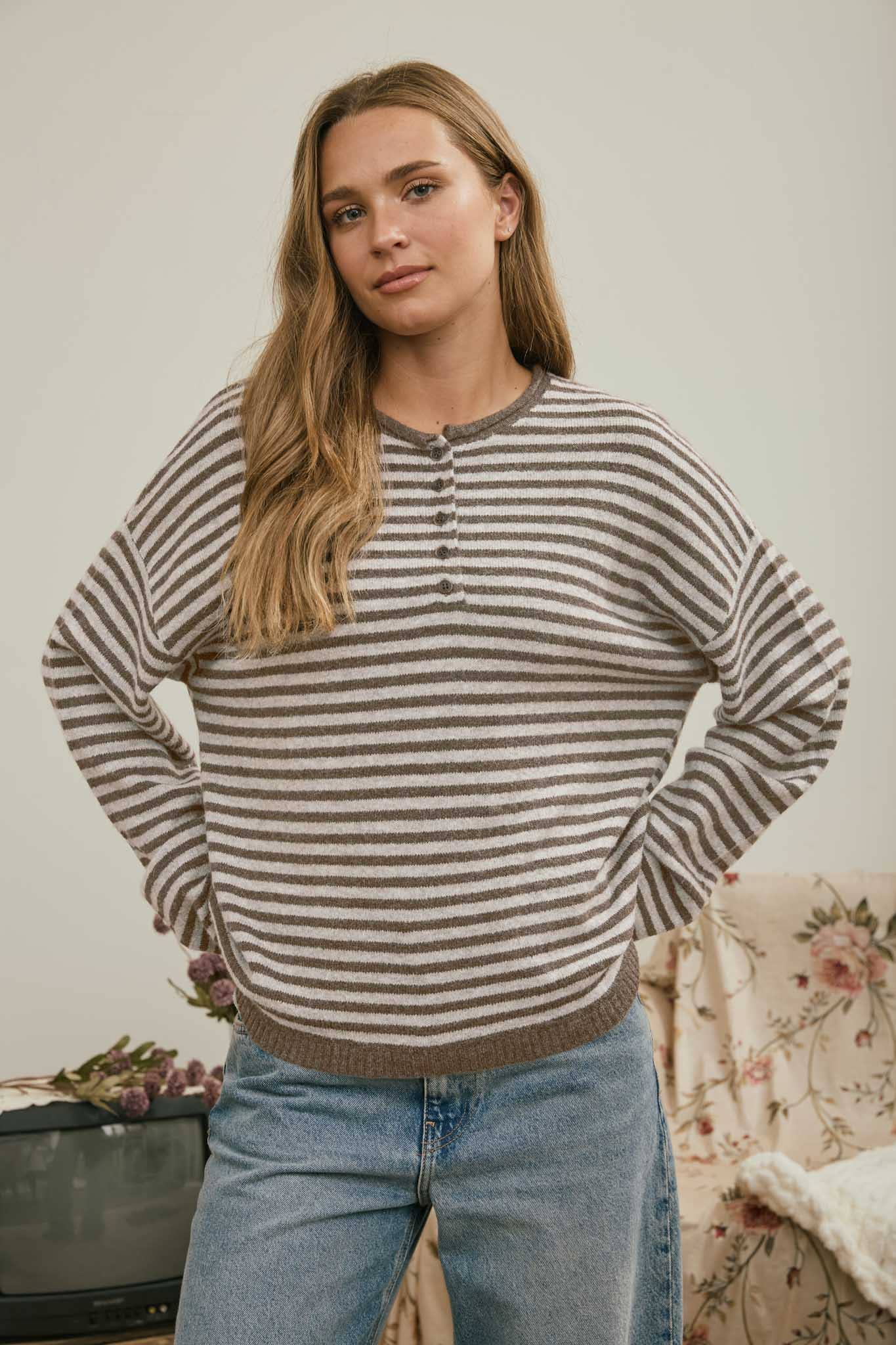 Henley Stripe Top