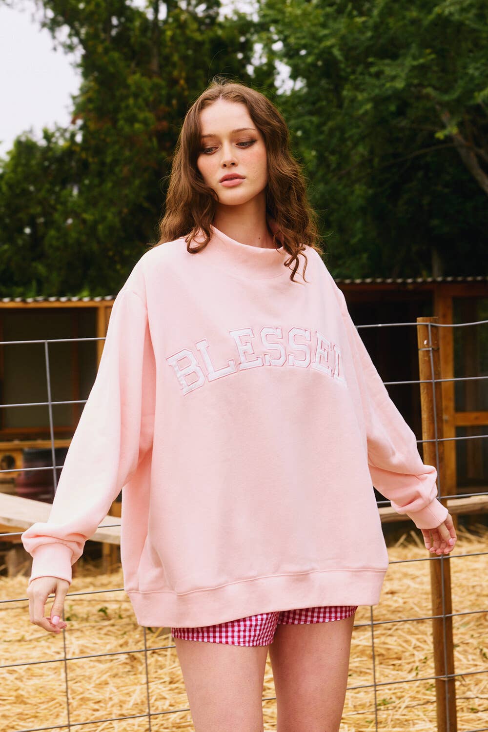 'BLESSED' Embroidered Mockneck